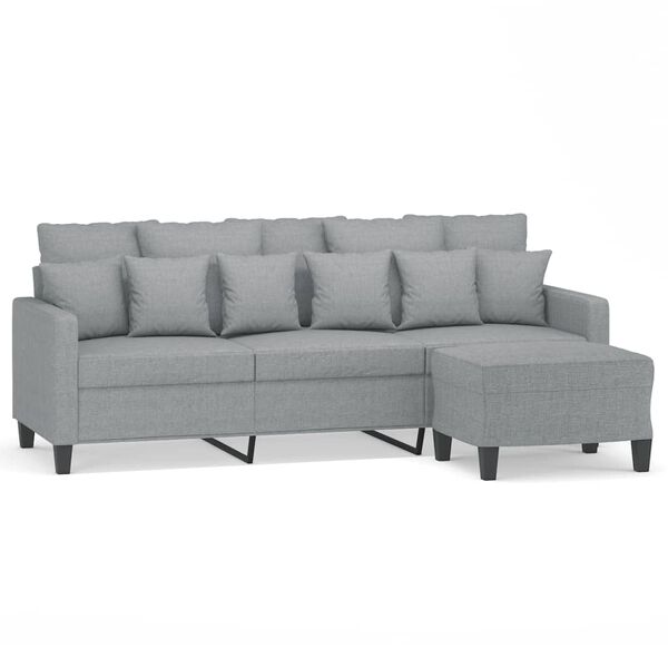vidaXL 3-osobowa sofa z podnóżkiem, jasnoszara, 180 cm, tkaniną