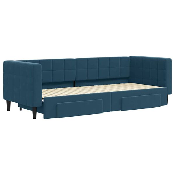 vidaXL Sofa rozsuwana z szufladami, niebieska, 80x200 cm, aksamit