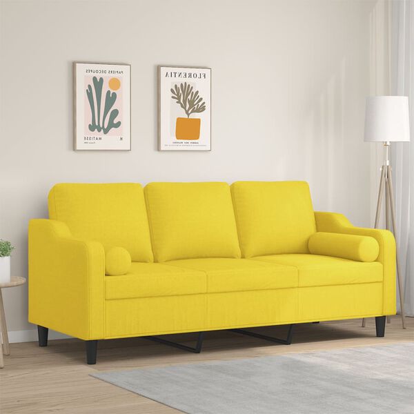vidaXL 3-osobowa sofa wypoczynkowa z poduszkami, jasnoż&oacute;łta, 180 cm