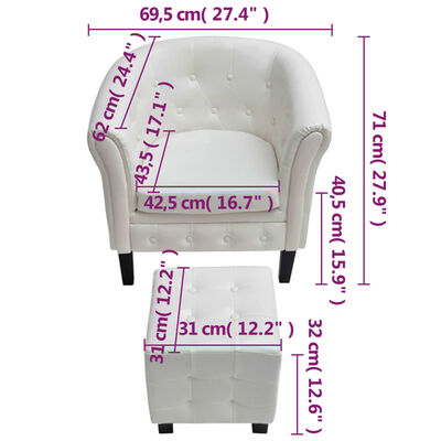 vidaXL Fotel z podnóżkiem, biały, sztuczna skóra
