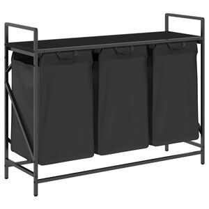 vidaXL Kosz na pranie 3 przegrody z p&oacute;łką, czarny dąb