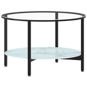 vidaXL Stolik herbaciany, czarna rama i marmur, szkło hartowane, 70 cm