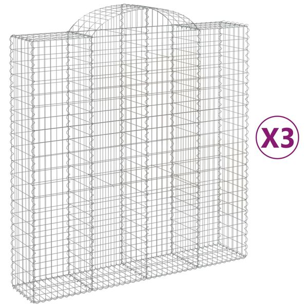 vidaXL Kosze gabionowe, 3 szt, 200x50x200/220 cm, galwanizowane żelazo