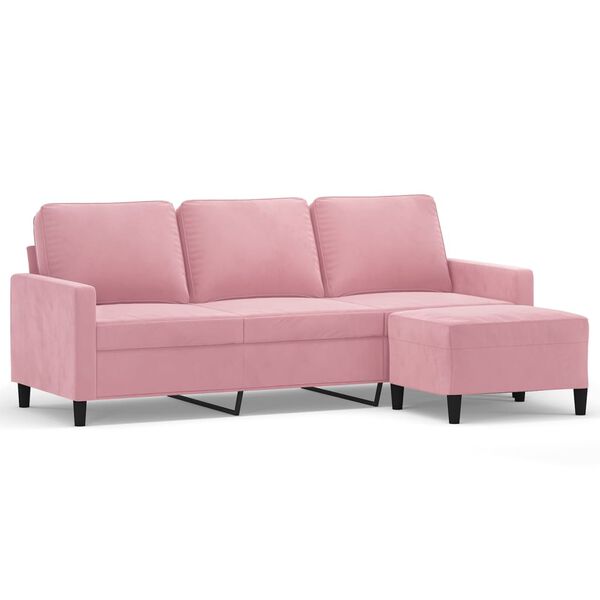 vidaXL 3-osobowa sofa z podn&oacute;żkiem, r&oacute;żowa, 180 cm, aksamitem