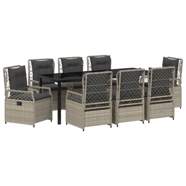 vidaXL Zestaw do jadalni w ogrodzie 9 pcs Jasnoszary polirattan