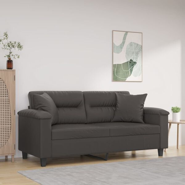 vidaXL 2-osobowa sofa z poduszkami, szara, 140 cm, sztuczna sk&oacute;ra
