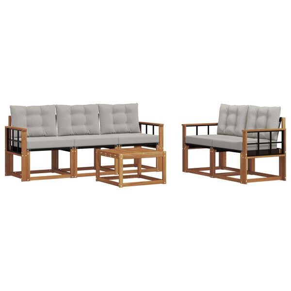 vidaXL Zestaw sof na zewnątrz z poduszką 6 pcs Naturalny i Jasny Szary