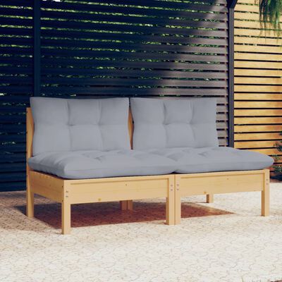 vidaXL 2-osobowa sofa ogrodowa z szarymi poduszkami, drewno sosnowe