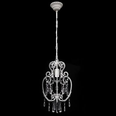 Biała metalowa wisząca lampa z kryształami