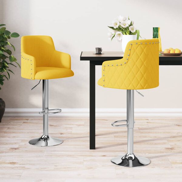 vidaXL Stołki barowe, 2 szt., musztardowe, tapicerowane tkaniną