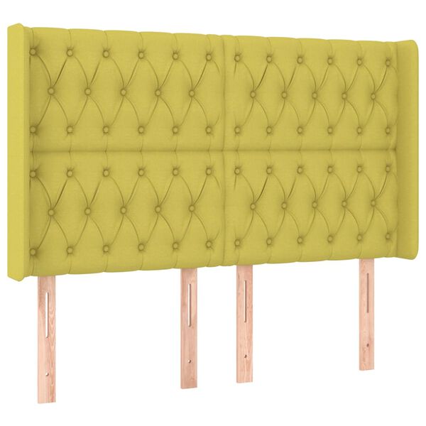 vidaXL Zagł&oacute;wek do ł&oacute;żka z LED, zielony, 147x16x118/128 cm, tkanina