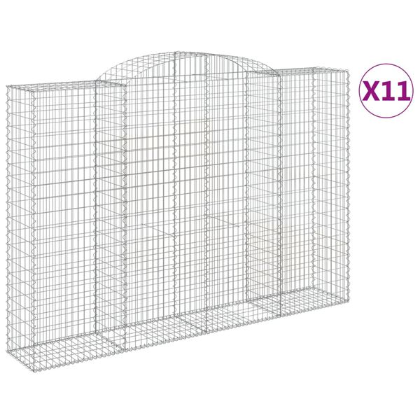 vidaXL Kosze gabionowe, 11 szt, 300x50x200/220cm, galwanizowane żelazo