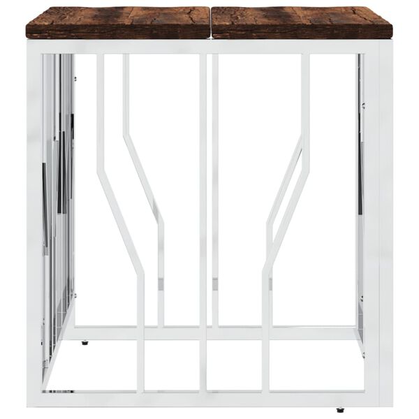 vidaXL Stolik kawowy, srebrny, stal nierdzewna i lite drewno z odzysku