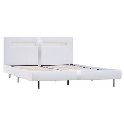 vidaXL Rama łóżka LED, biała, sztuczna skóra, 120 x 200 cm