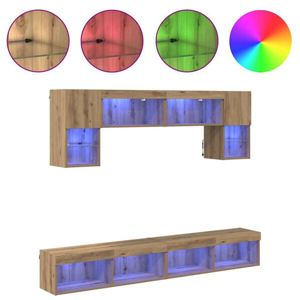 vidaXL Jednostki TV na ścianę z LED 6 pcs Dąb rzemieślniczy