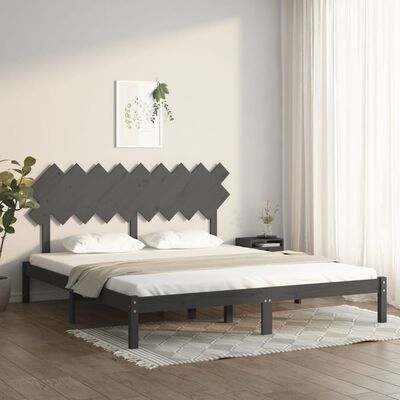 vidaXL Rama łóżka, szara, 180x200 cm, Super King, lite drewno