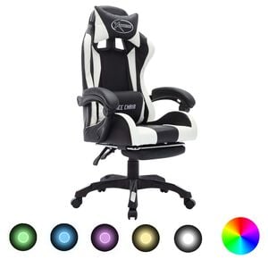 vidaXL Fotel dla gracza z RGB LED, biało-czarny, sztuczna sk&oacute;ra
