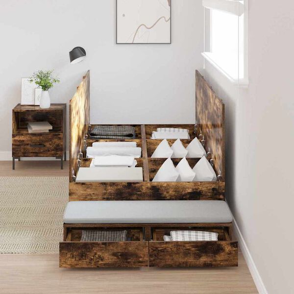 vidaXL Rama łóżka z miejscem na przechowywanie Dąb wędzony 90 cm