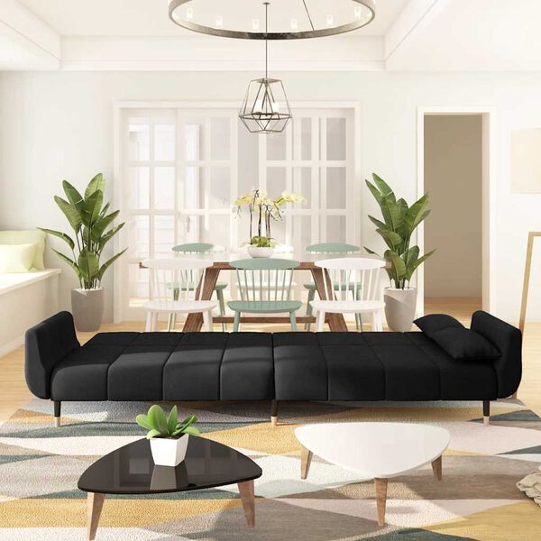 vidaXL 2-osobowa kanapa z 2 poduszkami, czarna, aksamitna