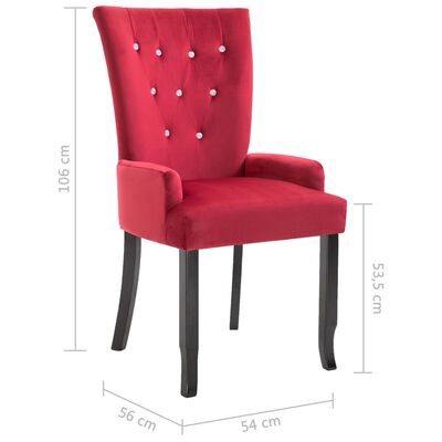 vidaXL Krzesła stołowe z podłokietnikami, 4 szt., czerwone, aksamitne