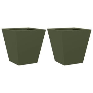 vidaXL Donice ogrodowe, 2 szt., oliwkowozielone, 30x30x30 cm, stalowe
