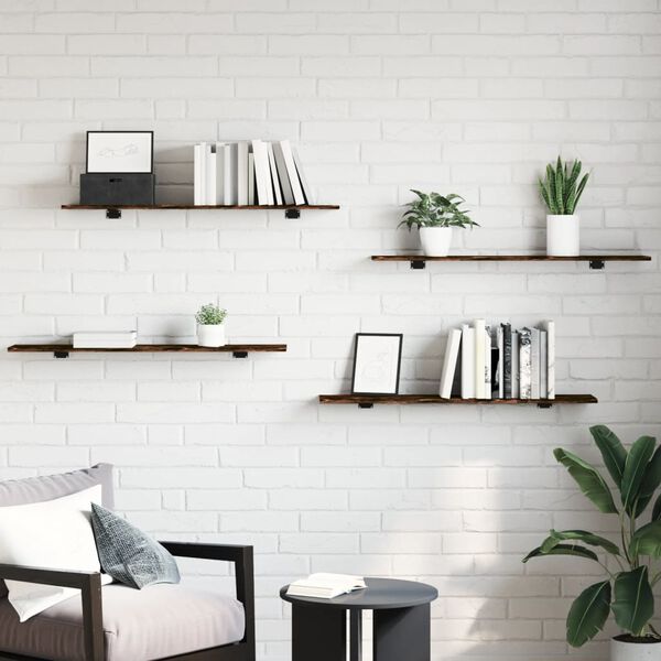 vidaXL P&oacute;łki ścienne, 4 szt., przydymiony dąb, 100x20x1,5 cm