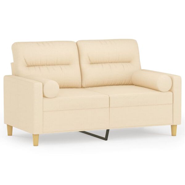 vidaXL 2-osobowa sofa z poduszkami, kremowa, 120 cm, tkanina