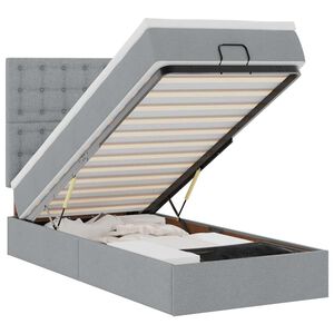vidaXL Ł&oacute;żko Ottoman z materacem i LED, jasnoszary, 90x200 cm, tkanina