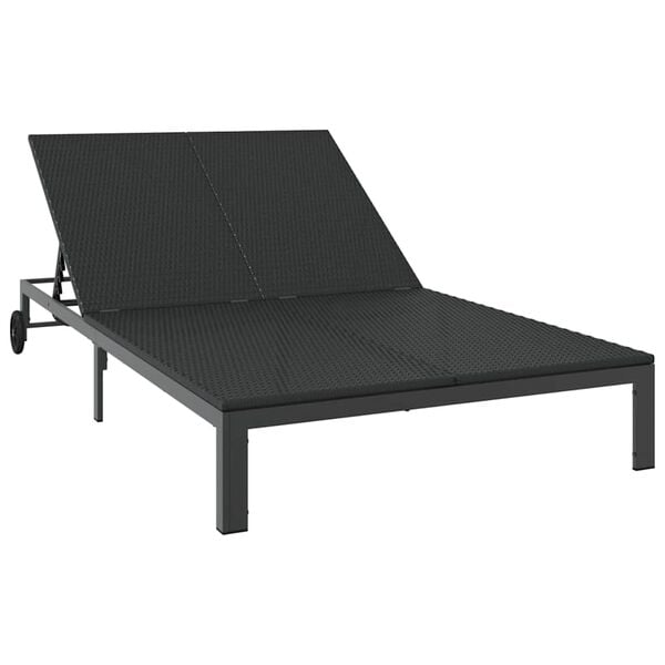 vidaXL Leżak 2-osoba Czarny 60 x 200 x 27cm polirattan