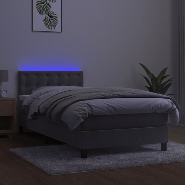 vidaXL Ł&oacute;żko kontynentalne z materacem i LED, szare 80x200 cm, aksamit