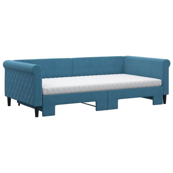 vidaXL Sofa rozsuwana z materacami, niebieska, 100x200 cm, aksamit