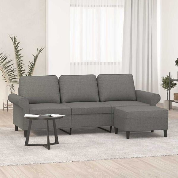vidaXL 3-osobowa sofa z podn&oacute;żkiem, ciemnoszary, 180 cm, tkaniną