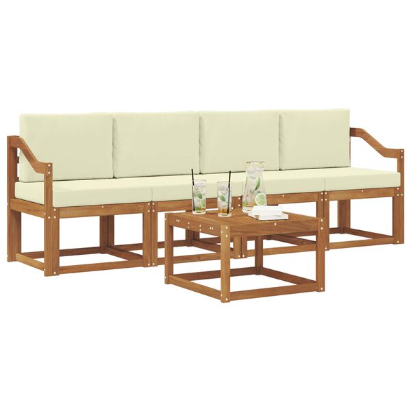 vidaXL Zestaw sof na zewnątrz z poduszką 5 pcs Naturalny i Kremowy