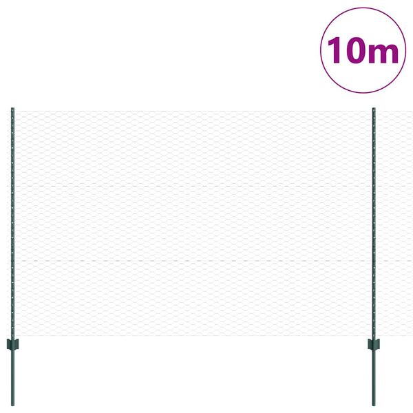 vidaXL Ogrodzenie z słupkiem Zielony 1,5 x 10 m Stal i PVC