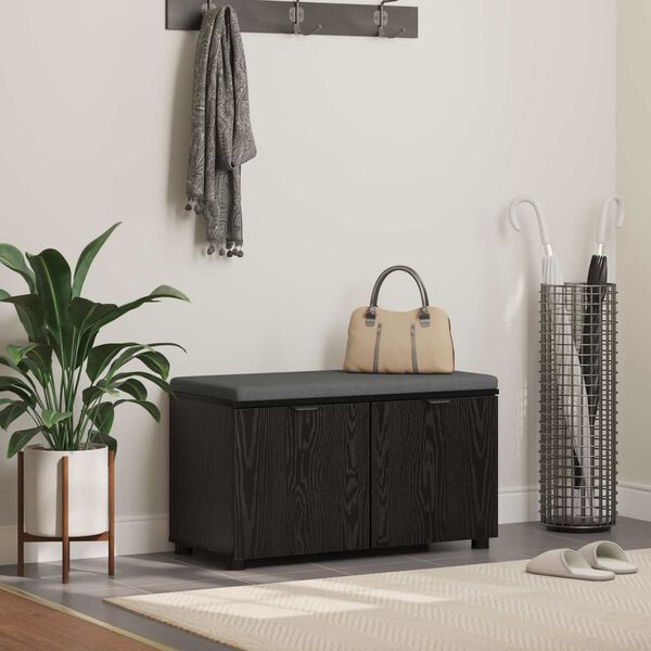 vidaXL Ławka w przedpokoju z poduszką Czarny Dąb 80 x 46 x 46 cm
