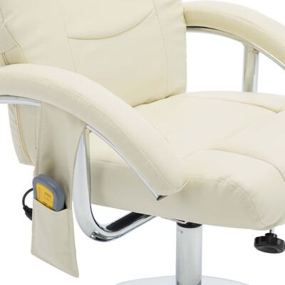 vidaXL Fotel rozkładany do masażu z podnóżkiem, kremowa biel, ekoskóra