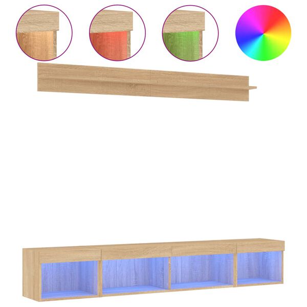 vidaXL 5-częściowy zestaw mebli TV z LED, dąb sonoma