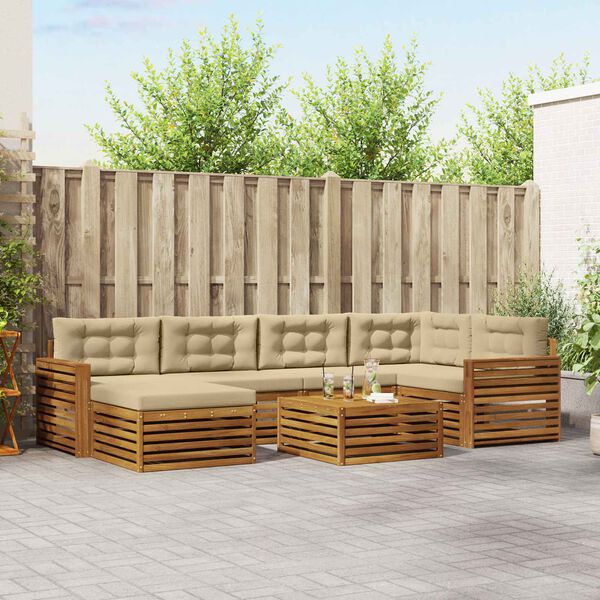 vidaXL Zestaw sof na zewnątrz z poduszką 7 pcs Naturalny i Beżowy