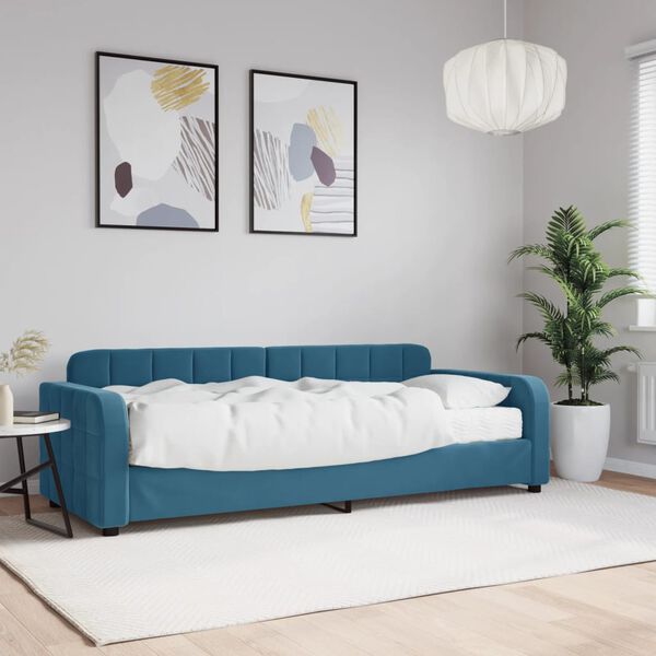 vidaXL Sofa z materacem do spania, niebieska, 80x200 cm, aksamit