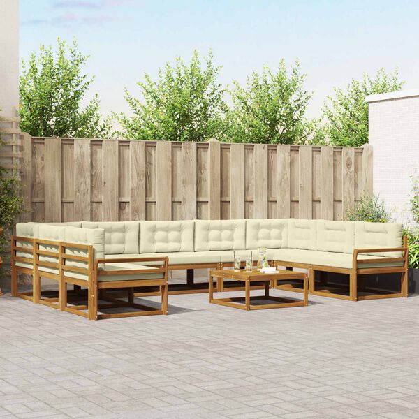 vidaXL Zestaw sof na zewnątrz z poduszką 10 pcs Naturalny i Kremowy