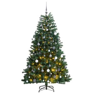 vidaXL Sztuczna choinka na zawiasach, 300 lampek LED i bombki, 180 cm