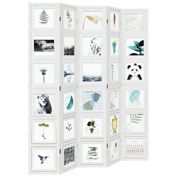 vidaXL Parawan pokojowy, 5-panelowy, biały, lite drewno paulowni