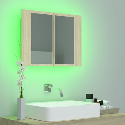 vidaXL Szafka łazienkowa z lustrem i LED, dąb sonoma, 60x12x45 cm