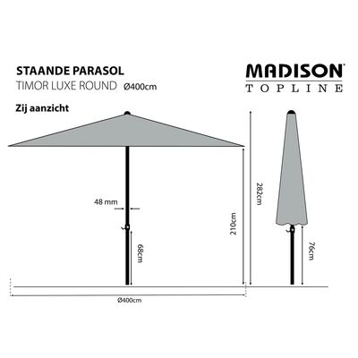 Madison Parasol ogrodowy Timor Luxe, 400 cm, ecru, PAC8P016