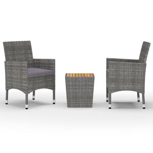 vidaXL 3-częściowy zestaw mebli bistro, rattan PE i akacja, szary