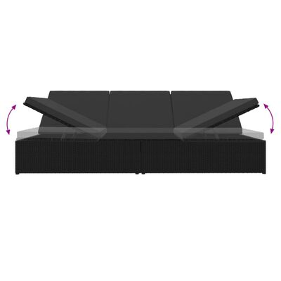 vidaXL Rozkładane łóżko ogrodowe z poduszkami, polirattan, czarne