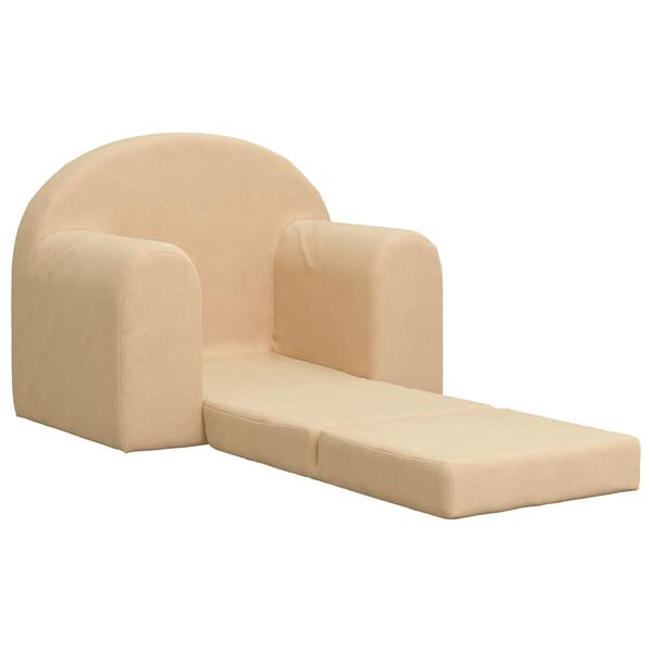 vidaXL Kanapa dla dziecka, rozkładana, kremowa, miękki plusz