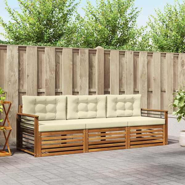 vidaXL Zestaw sof na zewnątrz z poduszką 3 pcs Naturalny i Kremowy