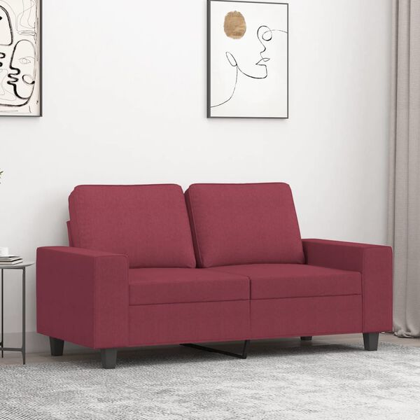 vidaXL Sofa 2-osobowa, winna czerwień, 120 cm, tapicerowana tkaniną