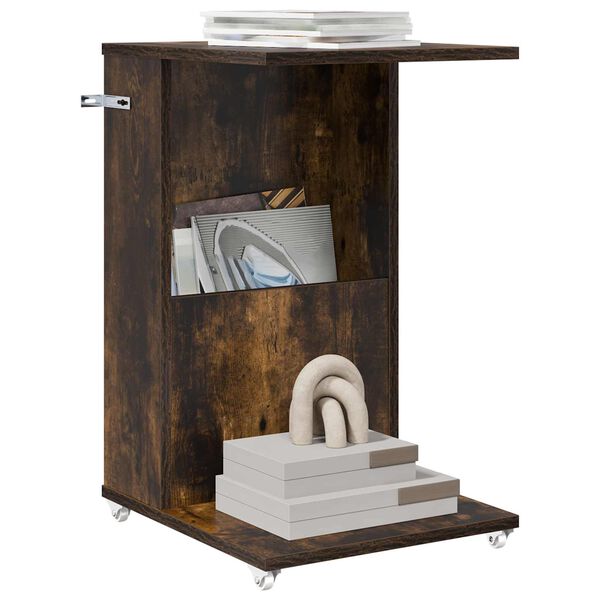 vidaXL Stolik boczny z kołem Dąb wędzony 40 x 35 x 60 cm